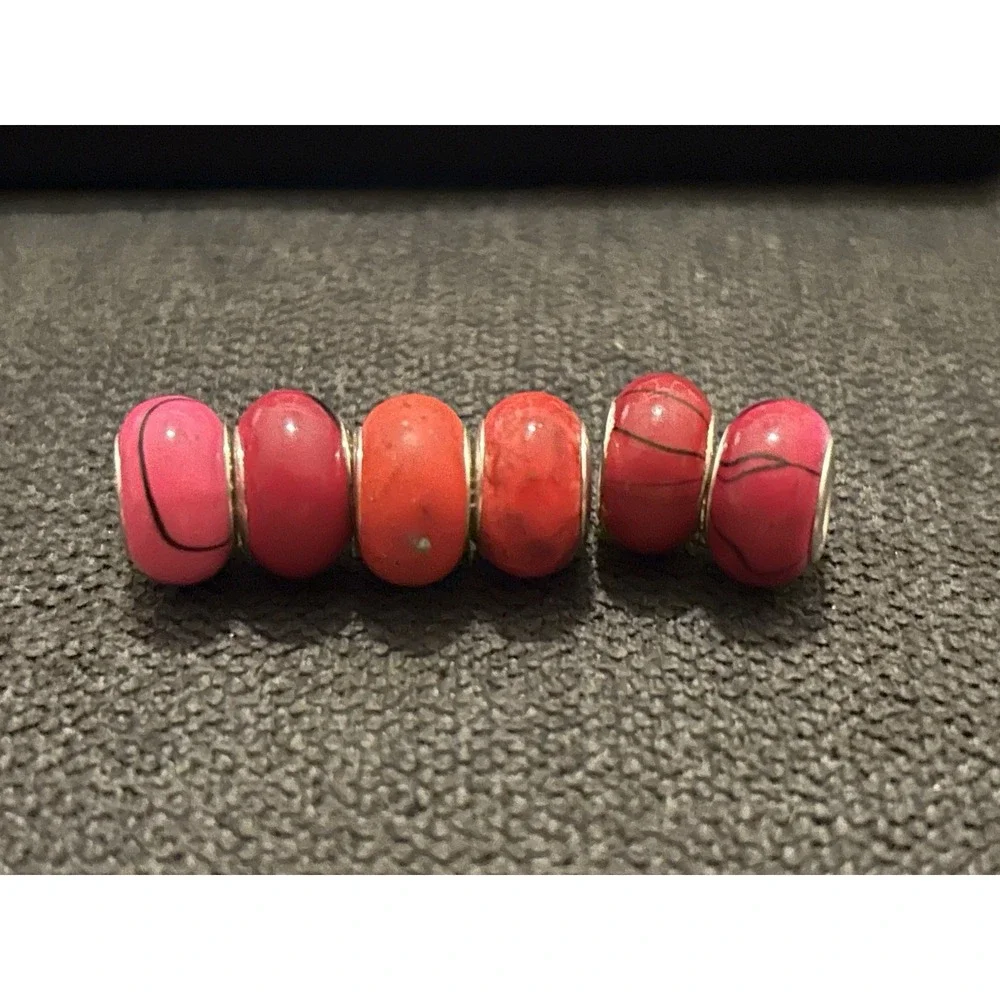 Lot of 6 Sterling Silver Core Bracelet Charm Beads Lampwork Glass Style 925 8